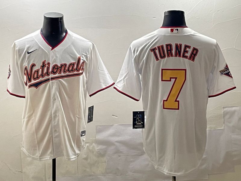 Men Washington Nationals #7 Turner White Gold Game 2025 Nike MLB Jersey style 3->washington nationals->MLB Jersey